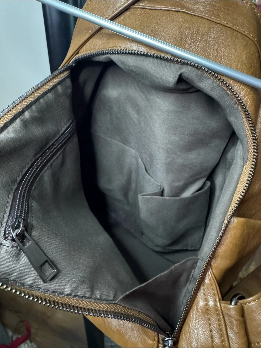 Leather Tote Backpack in Tan - Unbranded